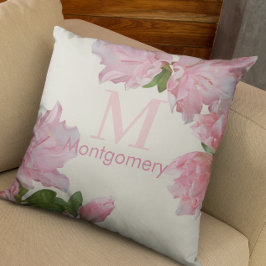  monogram Naam Roze Floral Ivory Kussen