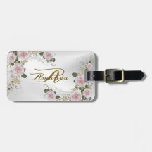Monogram Naam Roze Floral Silver Grey Travel