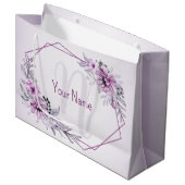 Monogram Naam Roze Floral Violet Paars Lijst Groot Cadeauzakje (Voorkant Gekanteld)