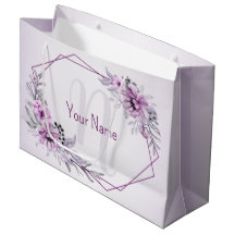 Monogram Naam Roze Floral Violet Paars Lijst
