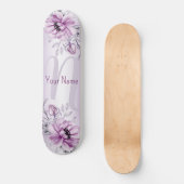 Monogram Naam Roze Floral Violet Paarse Modern Persoonlijk Skateboard (Voorkant)