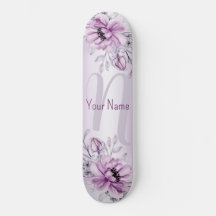 Monogram Naam Roze Floral Violet Paarse Modern