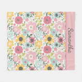 Monogram Naam Roze Geel Blauw Bloem Fleece Deken (Voorkant (Horizontaal))