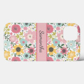 Monogram naam roze geel blauw bloemmotief  Case-Mate iPhone case (Achterkant (horizontaal))