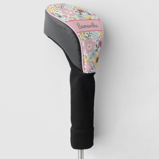 Monogram Naam Roze Geel Blauw Floral Feminine Golfheadcover (Schuin)