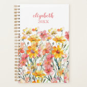 Monogram Naam Roze Gele Wilde Bloemen Bloemig Planner (Voorkant)