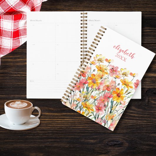 Monogram Naam Roze Gele Wilde Bloemen Bloemig Planner