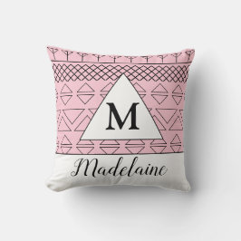 Monogram Naam Roze Geometrisch Patroon Print Kussen