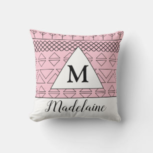Monogram Naam Roze Geometrische Patroon Afdrukken Kussen