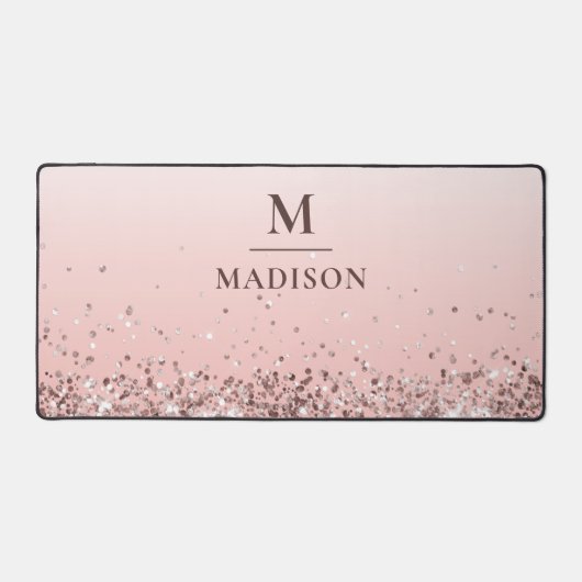 Monogram Naam Roze Glitter Stijlvol Monogrammen Bureaumat (Voorkant)