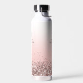 Monogram Naam Roze Glitter Stijlvol Monogrammen Waterfles (Links)