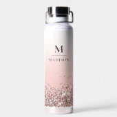 Monogram Naam Roze Glitter Stijlvol Monogrammen Waterfles (Achterkant)