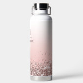 Monogram Naam Roze Glitter Stijlvol Monogrammen Waterfles (Achterkant)