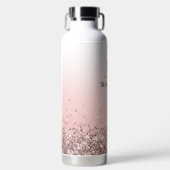 Monogram Naam Roze Glitter Stijlvol Monogrammen Waterfles (Voorkant)