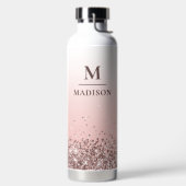 Monogram Naam Roze Glitter Stijlvol Monogrammen Waterfles (Links)