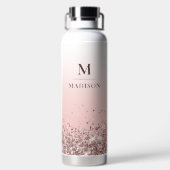 Monogram Naam Roze Glitter Stijlvol Monogrammen Waterfles (Achterkant)