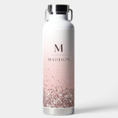 Monogram Naam Roze Glitter Stijlvol Monogrammen Waterfles (Voorkant)
