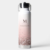 Monogram Naam Roze Glitter Stijlvol Monogrammen Waterfles (Voorkant)