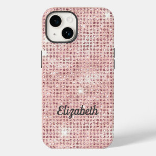 Monogram naam roze glitters glam trendy Case-Mate iPhone 14 hoesje