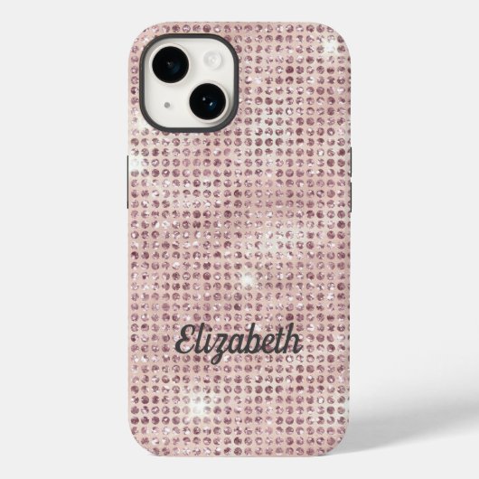 Monogram naam roze glitters glam trendy Case-Mate iPhone case (Achterkant)