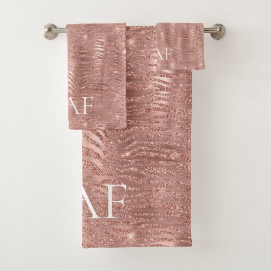 Monogram Naam Roze Goud Glitter Dierenprint Bad Handdoek (Insitu)