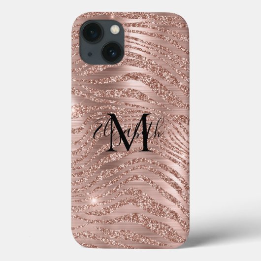 Monogram Naam Roze Goud Glitter Dierenprint Case-Mate iPhone Case (Achterkant)