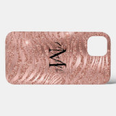 Monogram Naam Roze Goud Glitter Dierenprint Case-Mate iPhone Case (Achterkant (horizontaal))