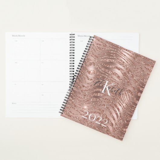 Monogram Naam Roze Goud Glitter Dierenprint Planner (Display)