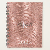 Monogram Naam Roze Goud Glitter Dierenprint Planner (Voorkant)