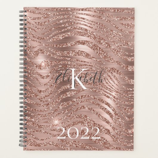 Monogram Naam Roze Goud Glitter Dierenprint  Planner (Voorkant)