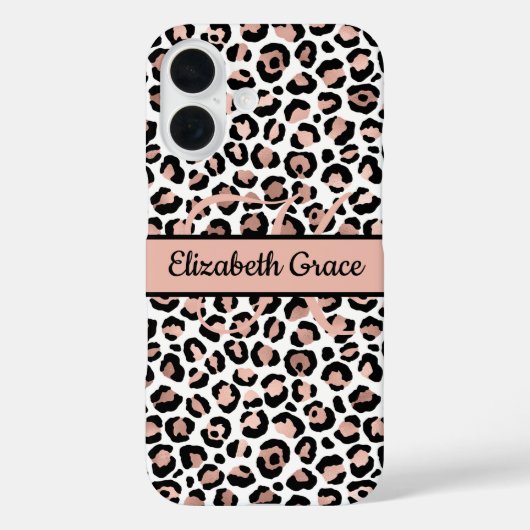 Monogram naam roze goud zwart luipaardprint Case-Mate iPhone case (Achterkant)