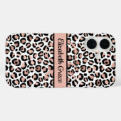 Monogram naam roze goud zwart luipaardprint Case-Mate iPhone case (Achterkant (horizontaal))