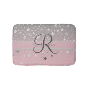 Monogram Naam Roze Grijs Zilver Sterren Trendy  Badmat
