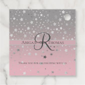Monogram naam roze grijs zilver sterren trendy cla bedankjes labels (Achterkant)