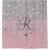 Monogram Naam Roze Grijs Zilver Sterren Trendy Douchegordijn (Voorkant)