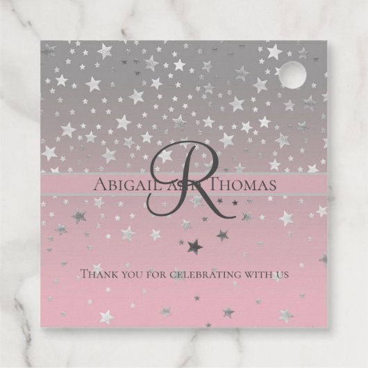 Monogram naam Roze grijze zilver sterren Trendy Cl Bedankjes Labels (Achterkant)