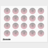 Monogram naam Roze grijze zilversterren Trendy Ronde Sticker (Vel)