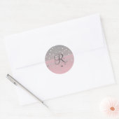 Monogram naam Roze grijze zilversterren Trendy Ronde Sticker (Envelop)