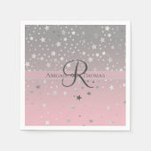 Monogram naam Roze grijze zilversterren Weddenscha Servet (Voorkant)