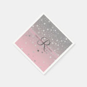 Monogram naam Roze grijze zilversterren Weddenscha Servet (Hoek)