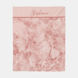 Monogram Naam Roze Koraal Witte Marmer  Fleece Deken
