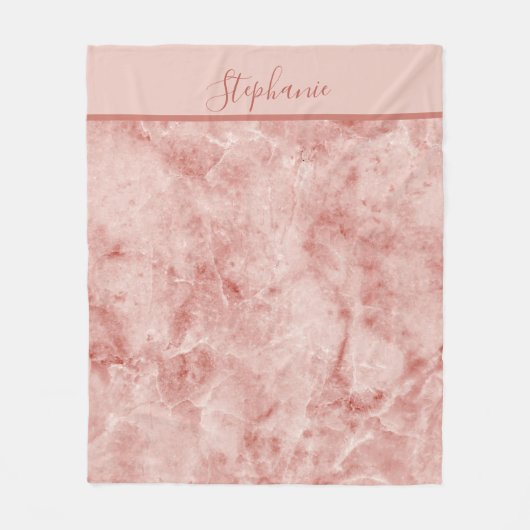Monogram Naam Roze Koraal Witte Marmer  Fleece Deken (Voorkant)