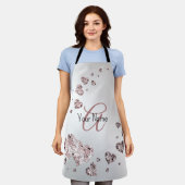 Monogram naam roze perzik glanzende harten geometr schort (Gedragen)