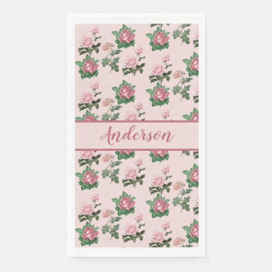Monogram Naam Roze Roses Floral Shabby Chic Servet (Voorkant)