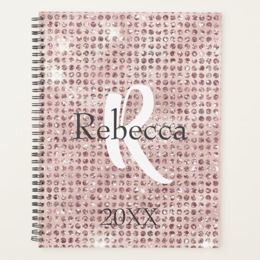 Monogram naam roze roze diamant bezette trendy planner (Voorkant)