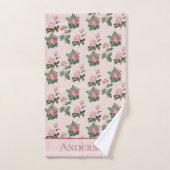 Monogram Naam Roze Rozen Bloemige Shabby Chic Bad Handdoek (Handdoek)