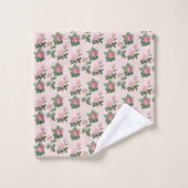 Monogram Naam Roze Rozen Bloemige Shabby Chic Bad Handdoek (Wasdoekje)