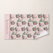 Monogram Naam Roze Rozen Bloemige Shabby Chic Bad Handdoek (Handdoek)
