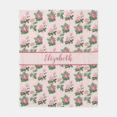 Monogram naam Roze Rozen Bloemige Shabby Chic Fleece Deken (Voorkant)