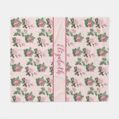 Monogram naam Roze Rozen Bloemige Shabby Chic Fleece Deken (Voorkant (Horizontaal))